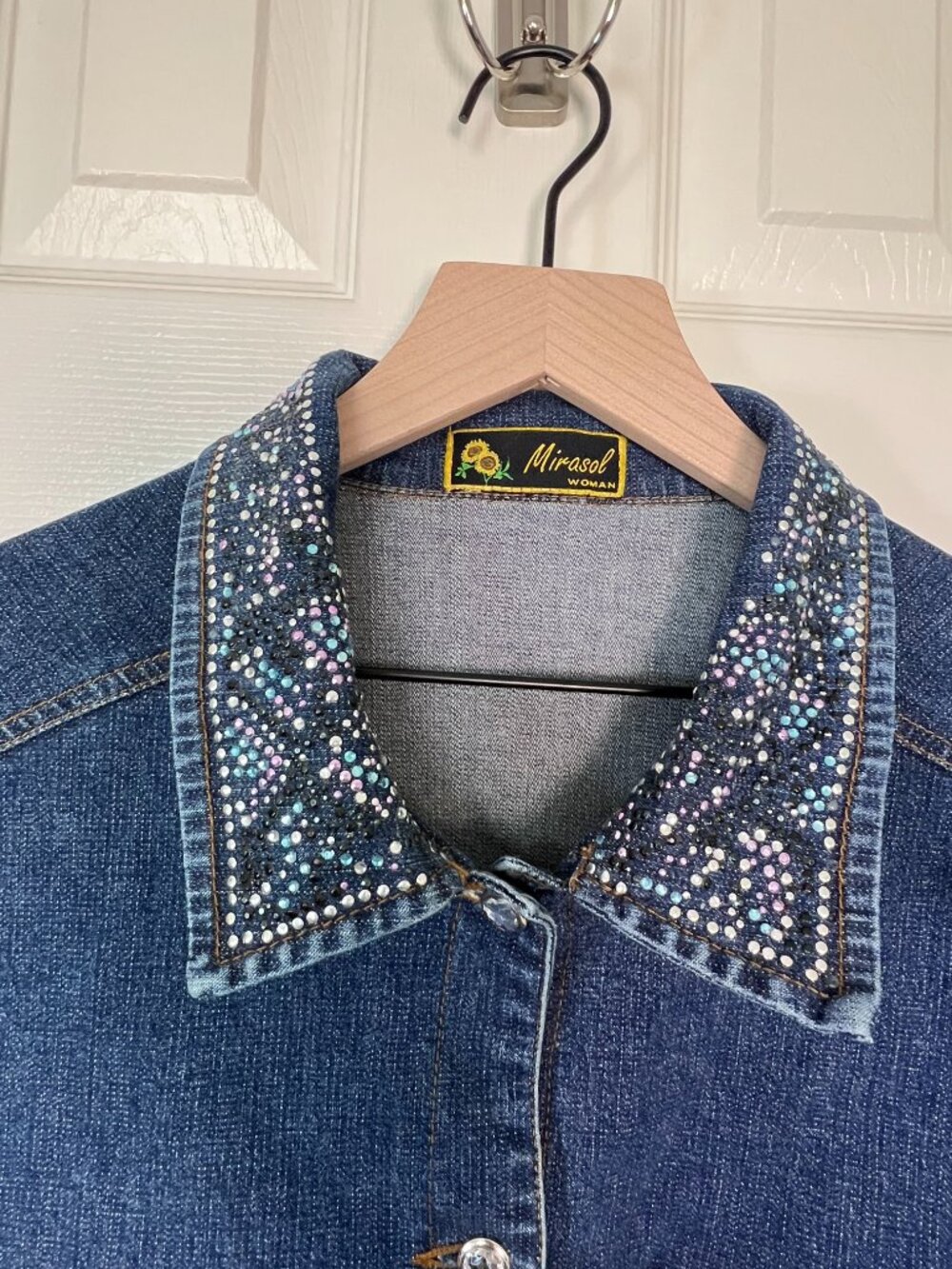 Vintage 90's Rhinestone Studded Denim Jacket Size 2X Cowgirl Western Chic - Picture 3 of 10